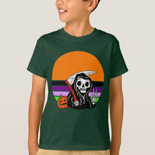 Camiseta Ceifador - Abóbora de Halloween no Pôr do Sol (Frente)