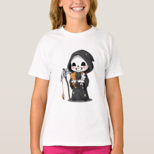Camiseta Ceifador Chibi segurando três gatinhos Kids