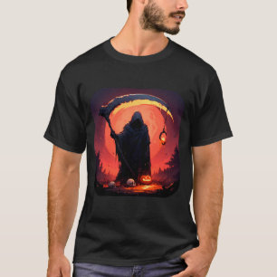 Camiseta Ceifador com Abóbora de Halloween e Lua Cheia