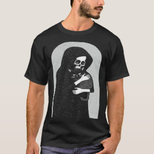 Camiseta Ceifador Da Morte E Seu Gato Preto Faz Carinho Pun