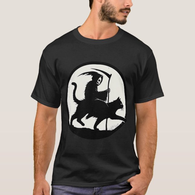 Camiseta Ceifador De Grelha A Andar Em T-Shirt Preto (Frente)