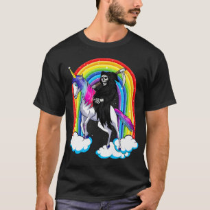 Camiseta Ceifador Divertido Montando Um Unicórnio Morte Uni