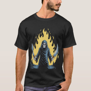 Camiseta Ceifador do Submundo Esqueleto Arte Dual Lâmina Fo