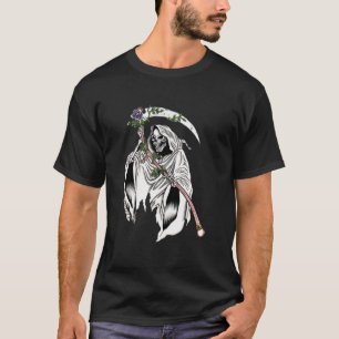 Camiseta Ceifador Gótico com Rosa Roxa