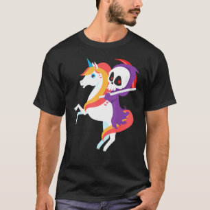 Camiseta Ceifador Montado em Unicórnio Esqueleto Fofo Hallo