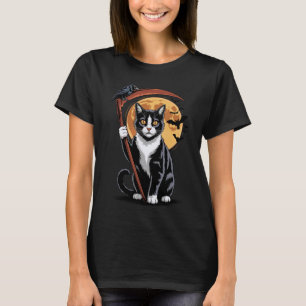 Camiseta Ceifador Mortal Gato de Smoking de Halloween Mãe M