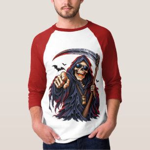Camiseta Ceifador Sombrio do Halloween – Caveira com Foice,