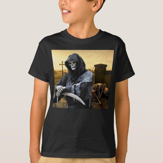 Camiseta Ceifeira Ceifadora Esqueleto. (Frente)