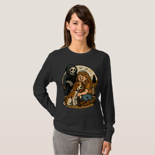 Camiseta Ceifeiro Sinistro Assustador com Arte de Menina e