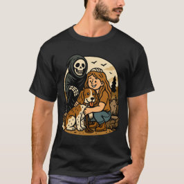 Camiseta Ceifeiro Sinistro Assustador com Menina e Cachorro