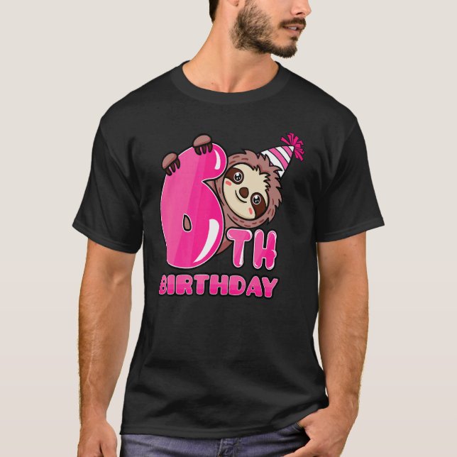 Camiseta Celebração 6 de Festa de Bday Theme Theme Sloth de (Frente)