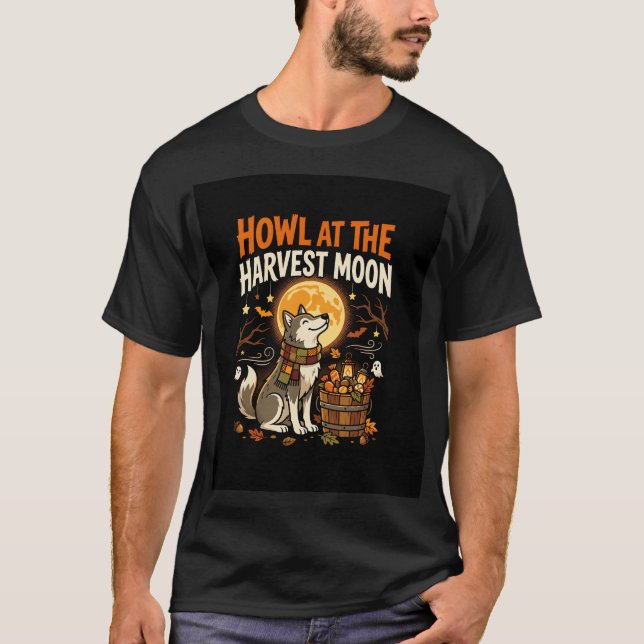 Camiseta Celebração Canina à Luz da Lua de Halloween (Frente)