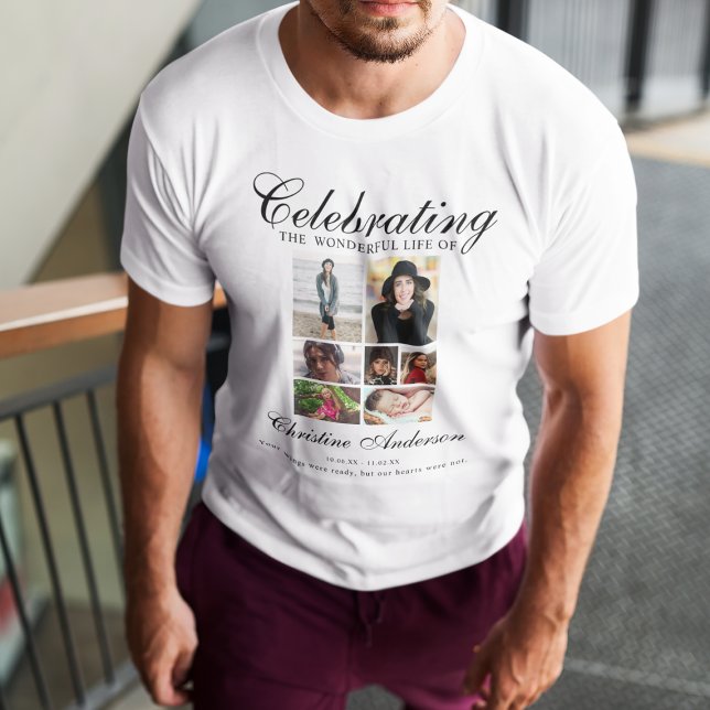 Camiseta Celebração Da Vida | Memorial da Colagem de Fotos (Criador carregado)