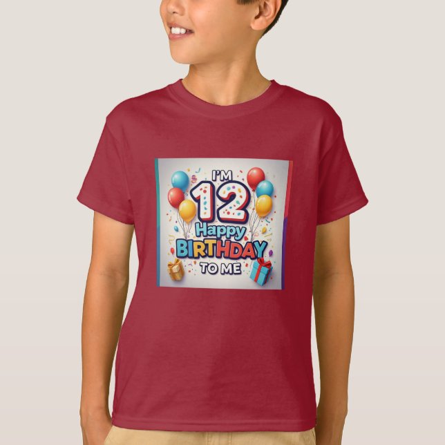 Camiseta Celebração de Aniversário de 12 Festivo (Frente)