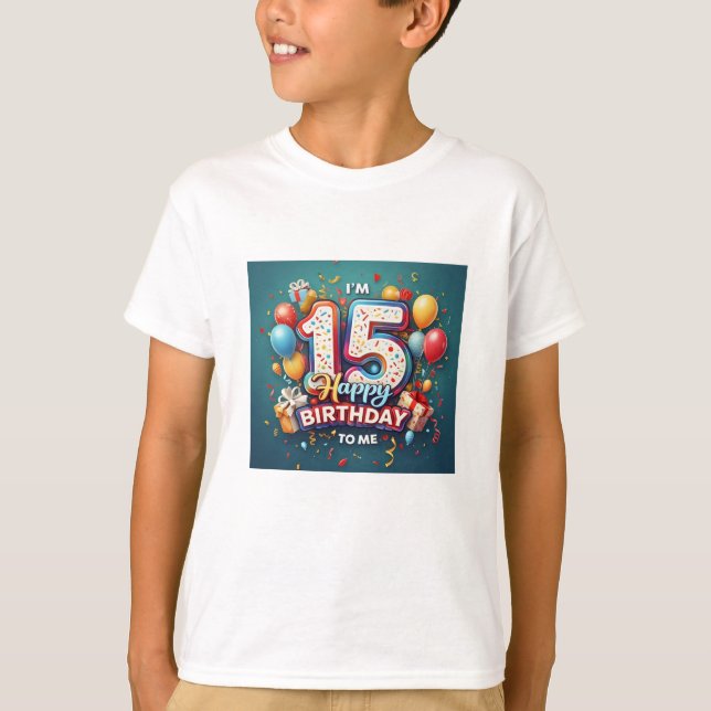 Camiseta Celebração de Aniversário de 15 Festivo (Frente)