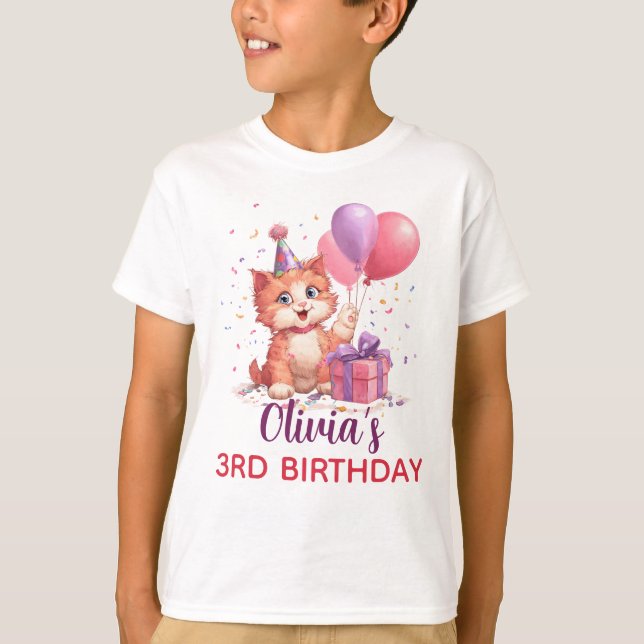 Camiseta Celebração de Aniversário de Gatinho (Frente)