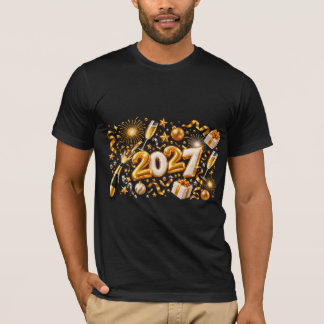 Camiseta Celebração de Ano Novo 2027 em Ouro