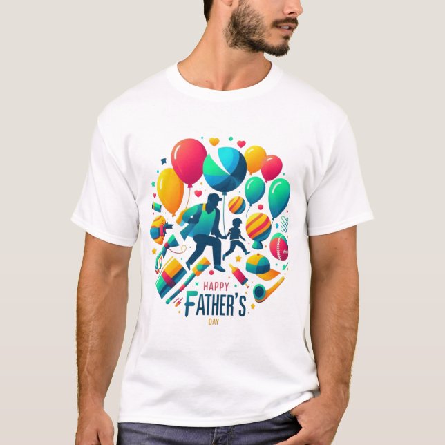Camiseta Celebração de Balões do Dia dos Pais Feliz (Frente)