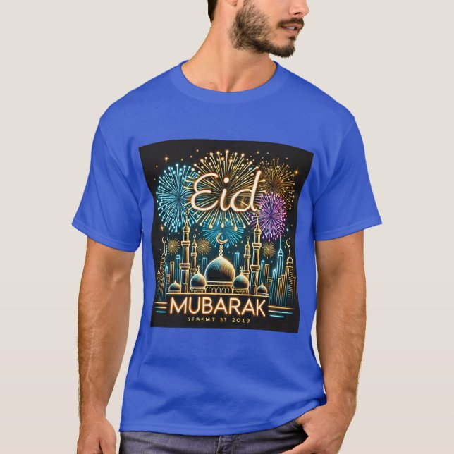 Camiseta Celebração de fogos de artifício Eid Al Fitr Mubar (Frente)
