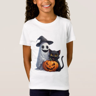 Camiseta Celebração de Gato Fantasma e Abóbora em uma Noite