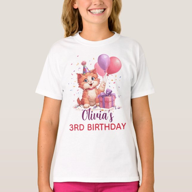 Camiseta Celebração de Kitty Cat Aniversário (Frente)