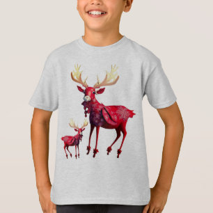 Camiseta Celebração de Natal Rena Vermelha Elegante