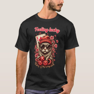 Camiseta Celebração de Poker de Gato Whimsical