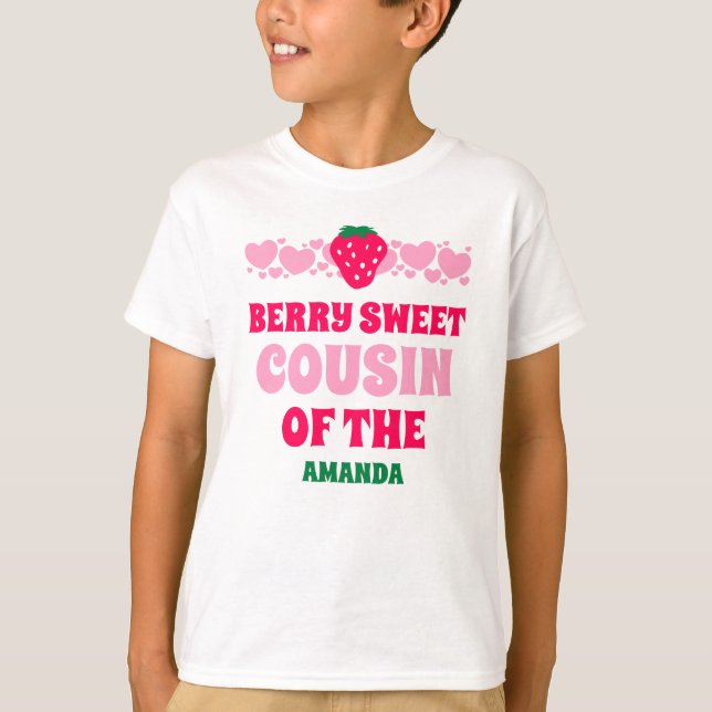 Camiseta Celebração de Primeiro Aniversário de Morango Prim (Frente)