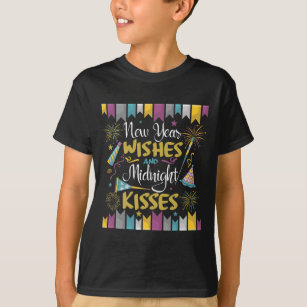 Camiseta Celebração de Véspera de Ano Novo Deseja beijos à 
