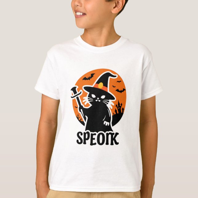 Camiseta Celebração do Halloween com Mães de Gato Preto do  (Frente)