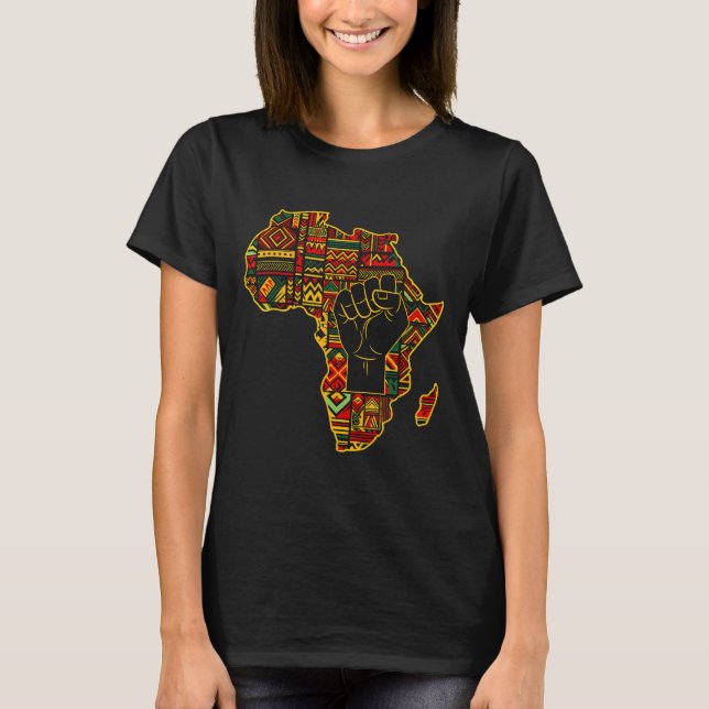 Camiseta Celebração do Mês da História Negra Punho do Mapa  (Frente)