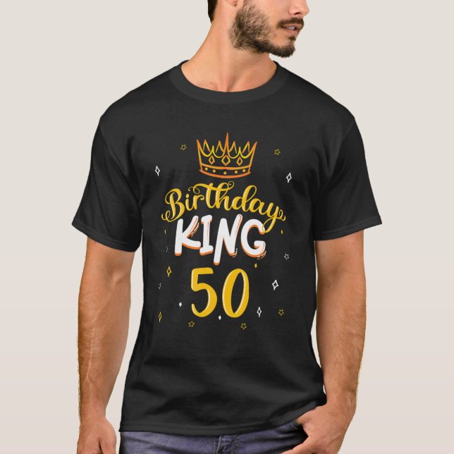 Camiseta Celebração do Partido Bday Rei 50 Tema Real (Frente)