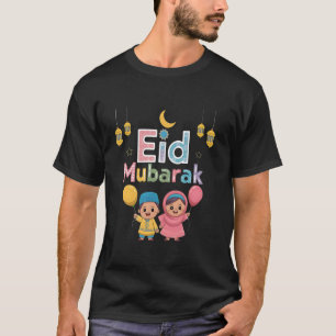Camiseta celebração Eid Mubarak balões infantis alegria fes