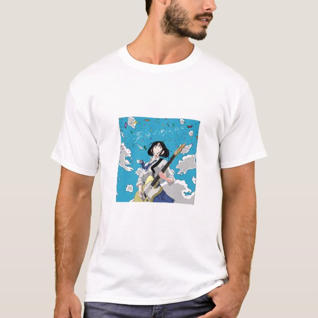 Camiseta Celebração Guitarista de Menina Anime (Frente)