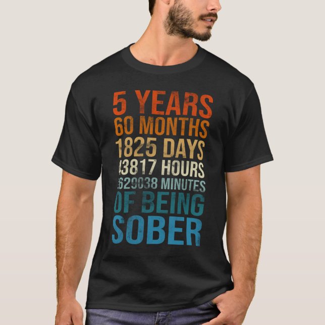 Camiseta Celebração Sober Sobriety Recovery, por 5 anos (Frente)