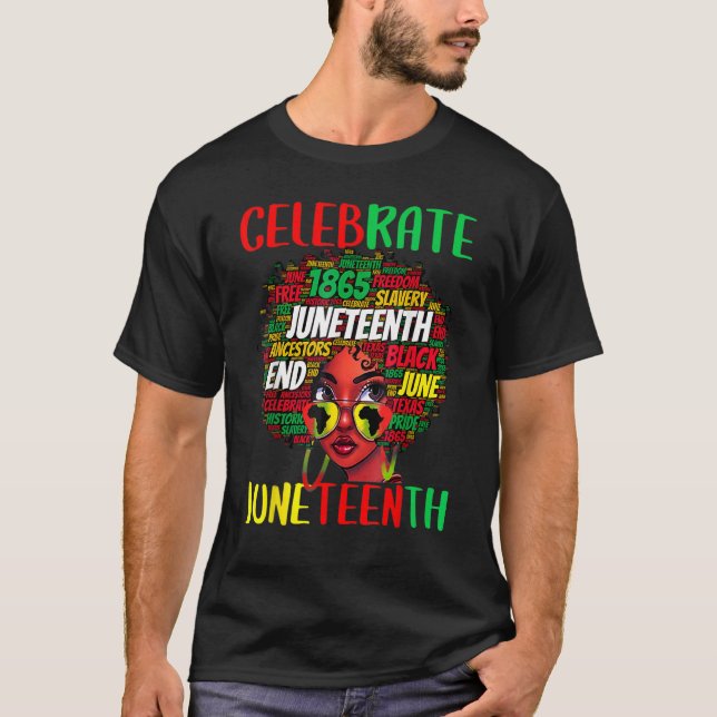 Camiseta Celebrar 19 de junho História Negra Afro Melanin W (Frente)