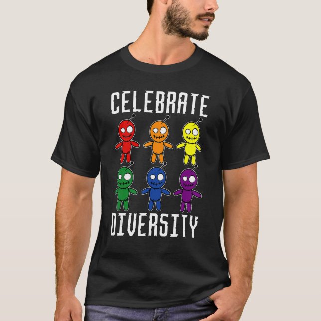Camiseta Celebrar a Diversidade das Dolas Voodoo do Dia das (Frente)