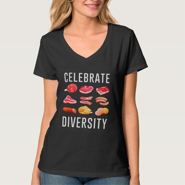 Camiseta Celebrar A Diversidade De Comida De Bife Para Mim (Frente)
