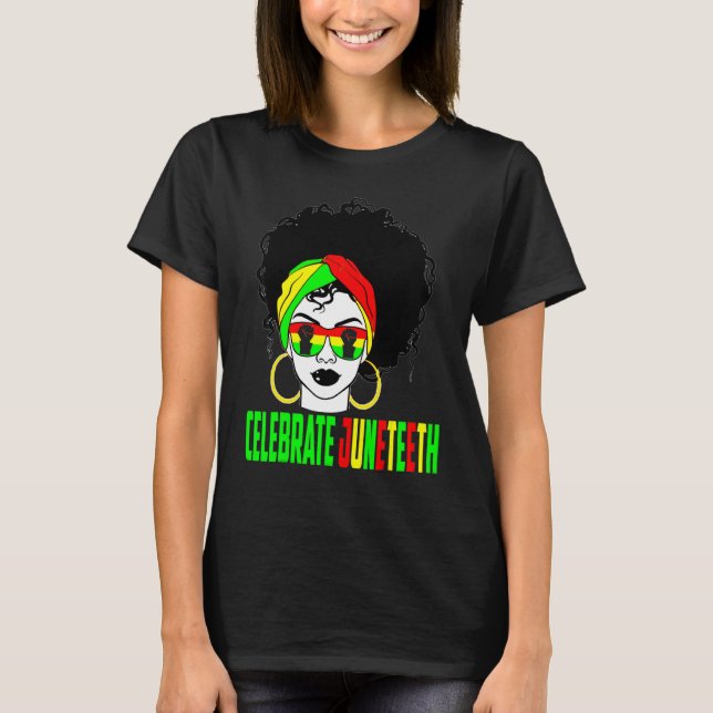 Camiseta Celebrar a História Negra do Orgulho Junteeth Afro (Frente)