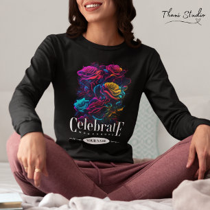 Camiseta Celebrar a Mulher Moderna Vintage Flor Colorida