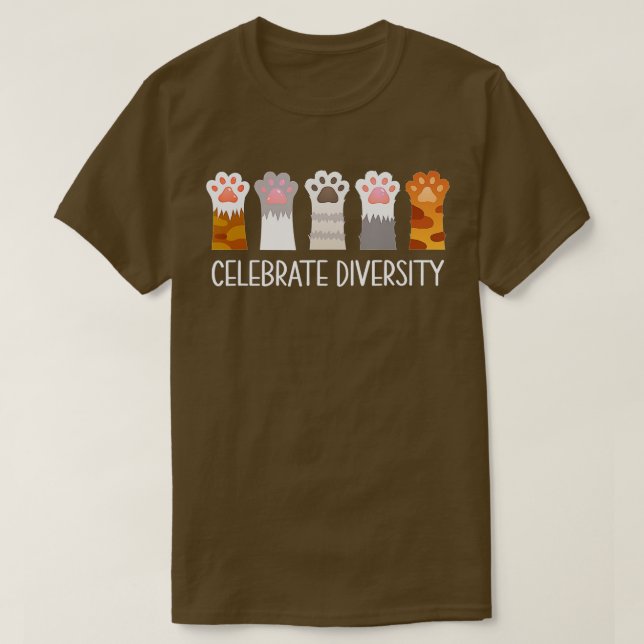 Camiseta Celebrar a Pata de Gato da Diversidade (Frente do Design)