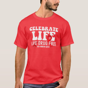 Camiseta Celebrar a Semana do Friso Vermelho Livre de Droga