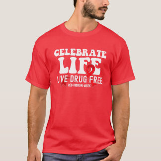 Camiseta Celebrar a Semana do Friso Vermelho Livre de Droga