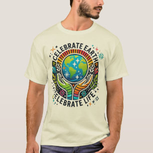 Camiseta Celebrar a Terra, celebrar a Vida Básica dos Homen