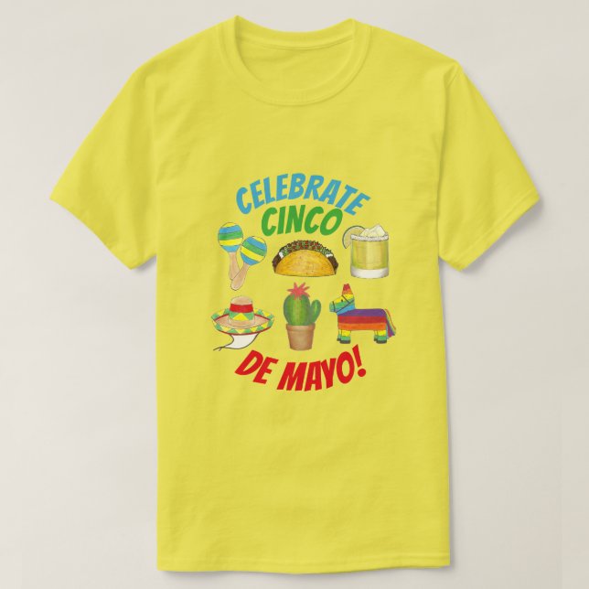 Camiseta Celebrar Cinco de Mayo Fiesta Taco Piñata Cactus (Frente do Design)