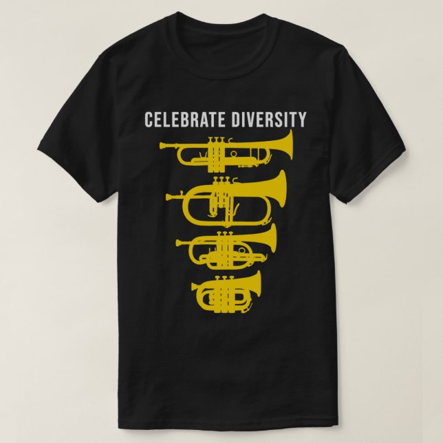 Camiseta Celebrar Diversidade Funny Trumpet Flugelhorn Corn (Frente do Design)