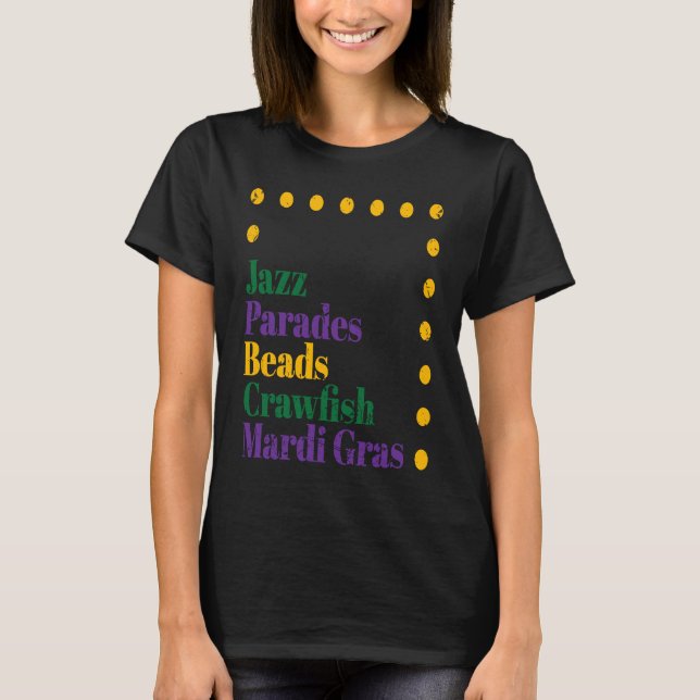 Camiseta Celebrar Jazz Parades Miçangas Crawfish Mardi Gras (Frente)