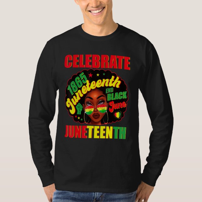 Camiseta Celebrar Juneteeth 1865 Orgulho História Negra Afr (Frente)