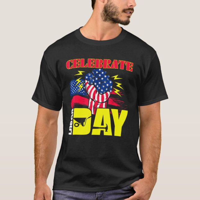 Camiseta Celebrar Trabalhador de Sinalizador Americano no D (Frente)