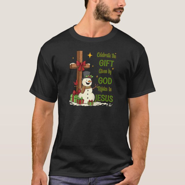 Camiseta Celebrate Jesus Birth Christmas Snowman Christian  (Frente)